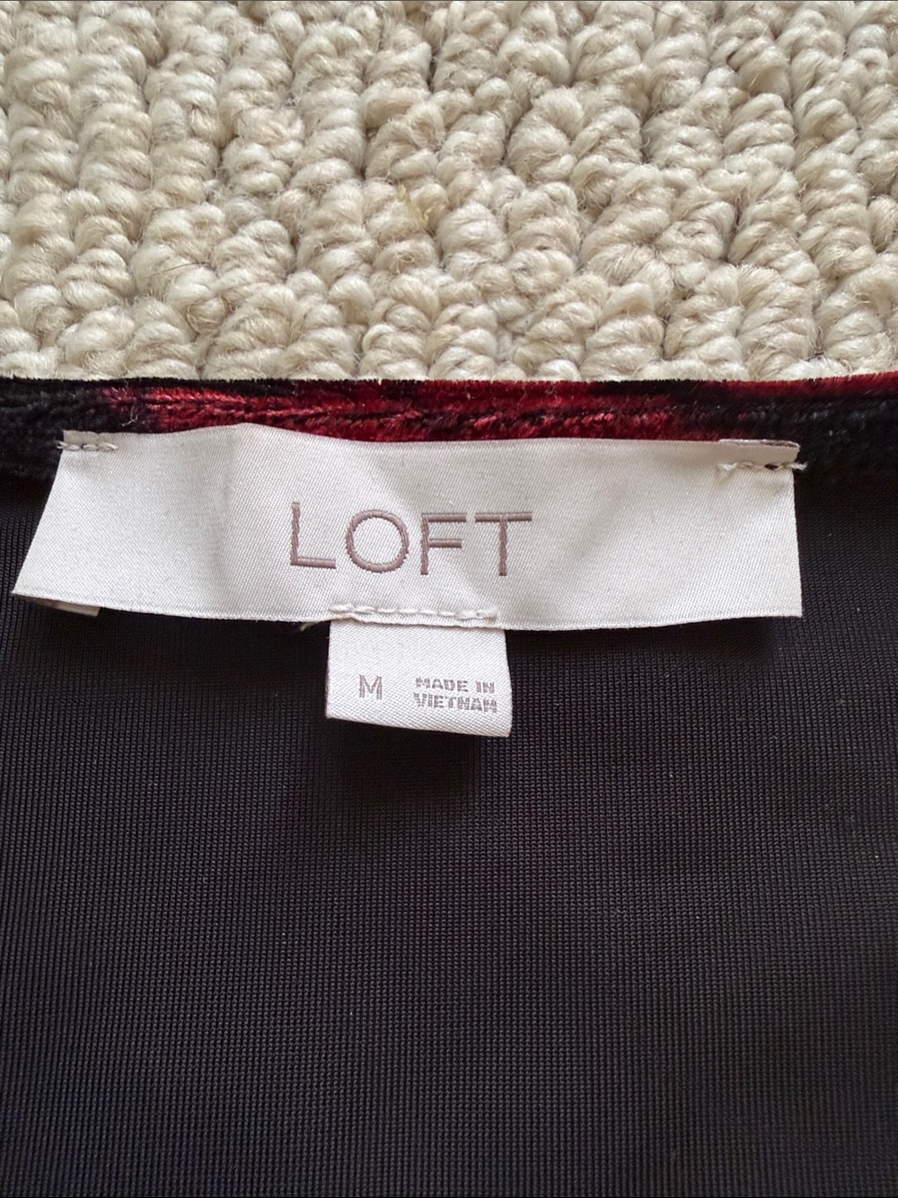 LOFT Black Velvet Wrap Top with Red Floral Burnout - Picture 2 of 4